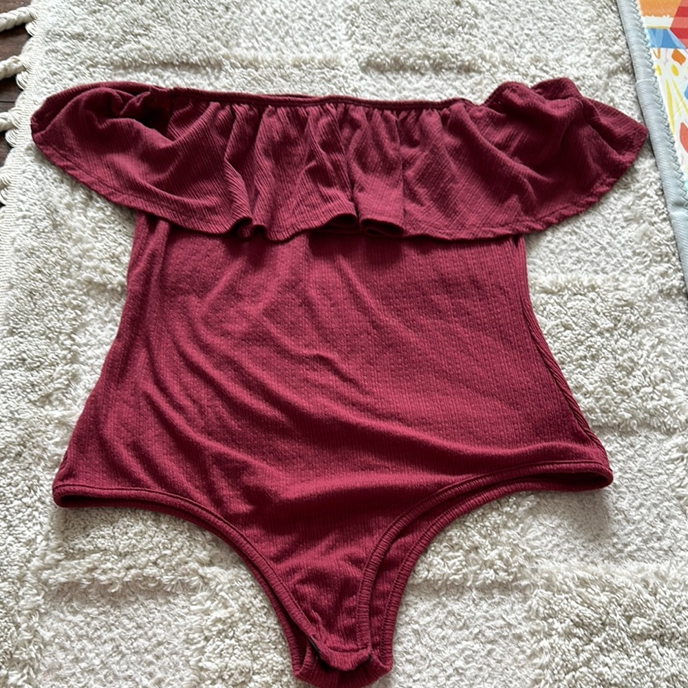 Burgundy off the shoulder bodysuit